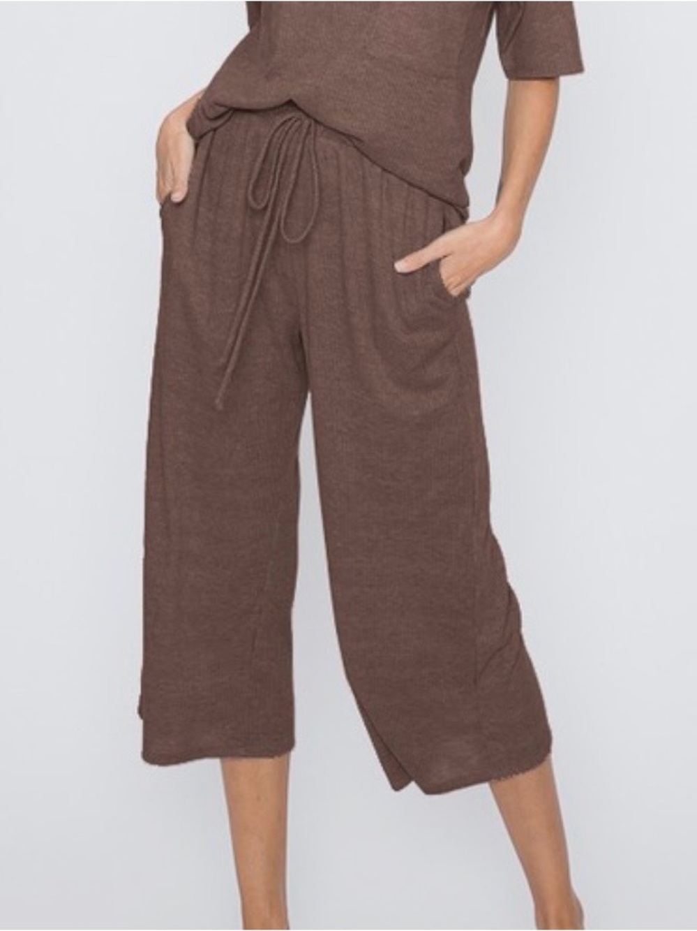 HEIMISH USA Brown Crop Wide-Leg Drawstring Pants